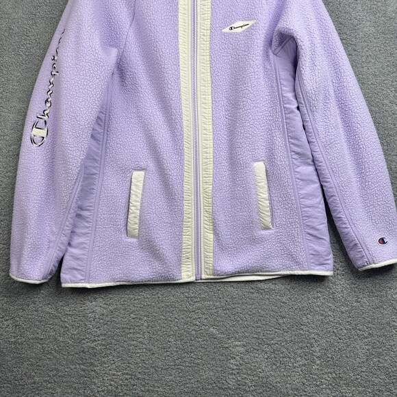 Champion Womens Fleece‎ Jacket Lilac Sherpa Plush Large Zip Front Logo $70 - Picture 4 of 14